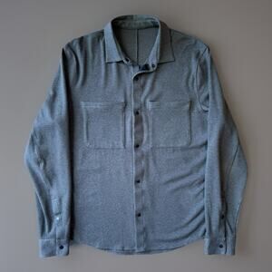 Lululemon Snap Shirt M Blue Gray Casual Golf Button Up Gridliner Minimalist